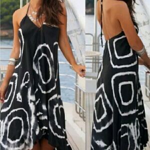 Elegant Navy and White Halter High Low Maxi Dress